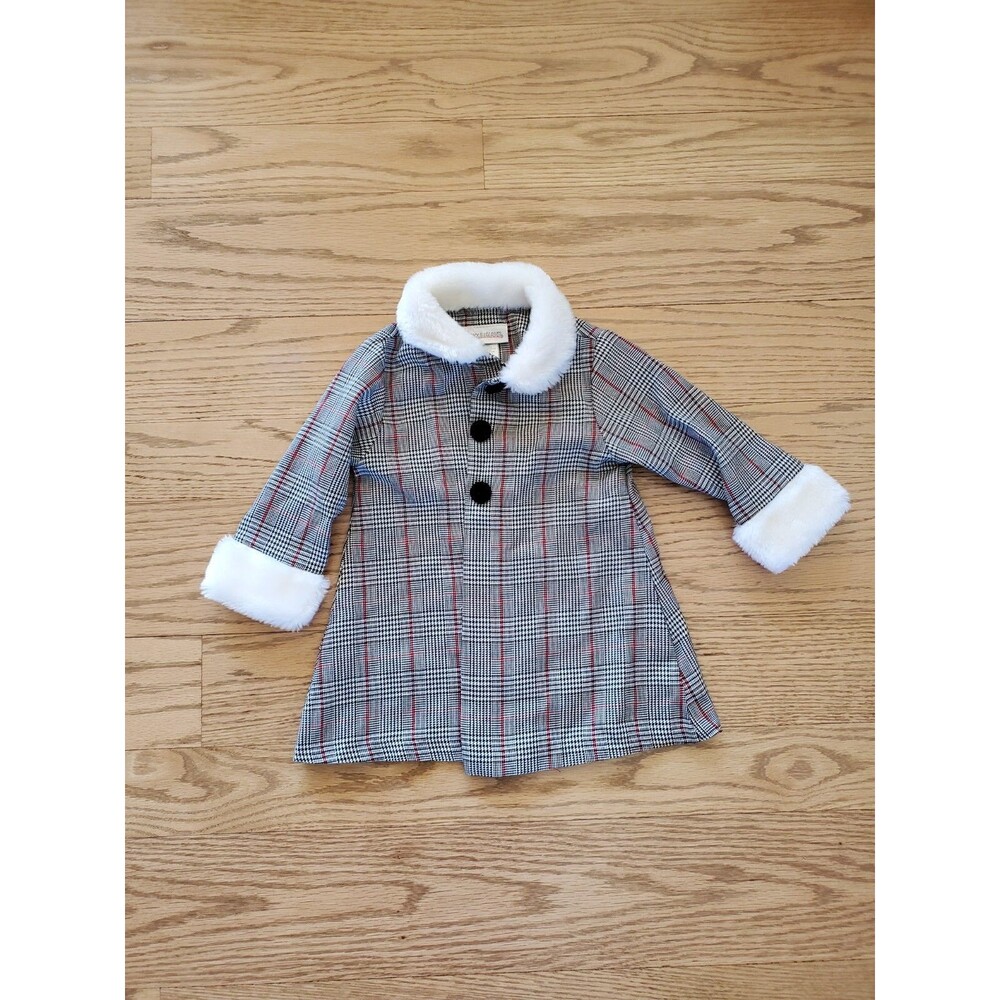 Youngland Dressy Formal Lightweight Glen Plaid Jacket with Faux Fur EUC 18M